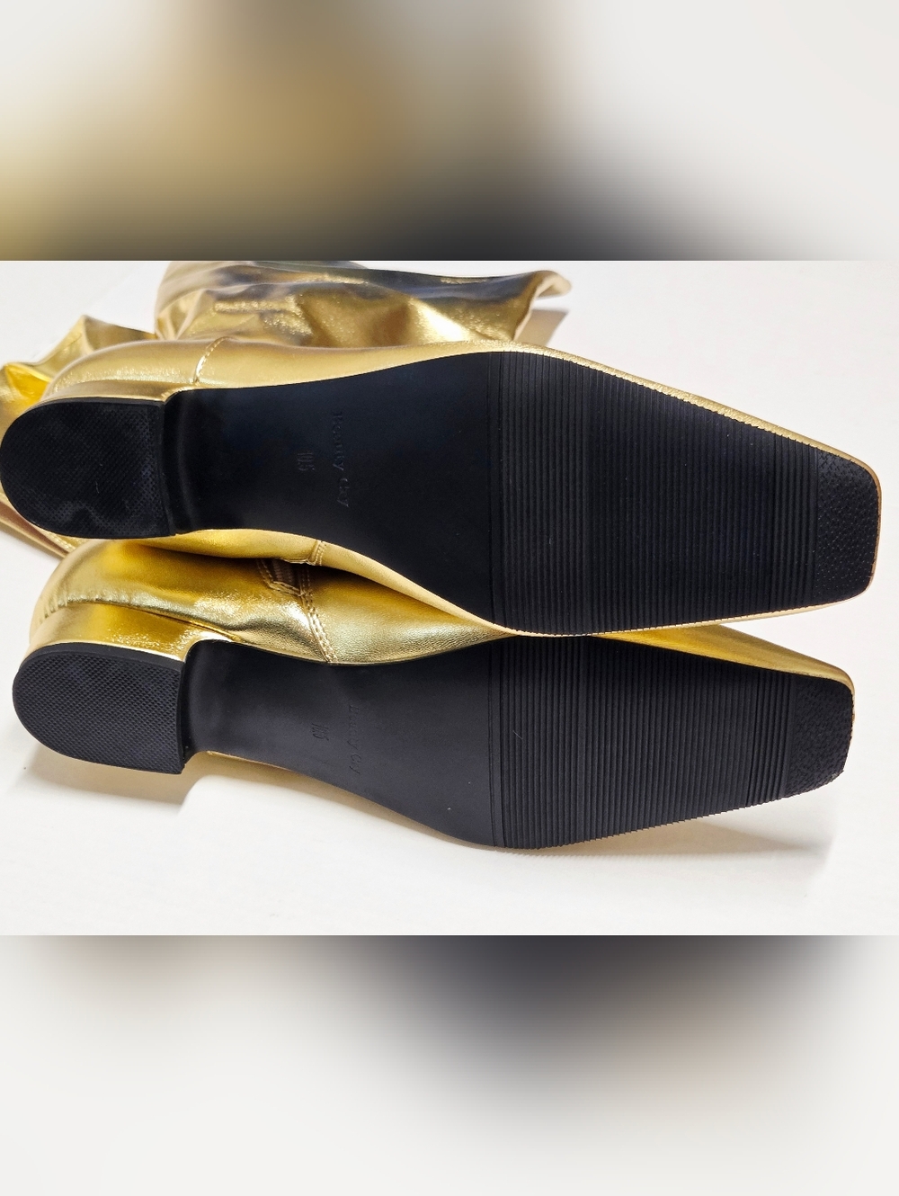 Beauty Cry Gold Metallic Knee High Boots Square Toe Low Heel Riding Boots 10.5 - Picture 10 of 12